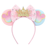 2026 Disney Trip Mickey Ears Headband For Girls Sequin Castle Bow Hairband Cartoon Character Cosplay Hair Accessories Kids Party