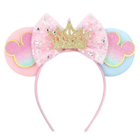 2026 Disney Trip Mickey Ears Headband For Girls Sequin Castle Bow Hairband Cartoon Character Cosplay Hair Accessories Kids Party