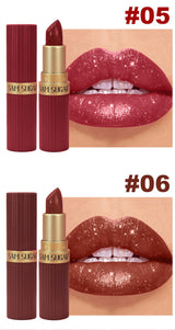 6pcs Diamond Pink Lipstick Set Chocolate Brown Metallic Glitter Long Lasting Shimmer Pearl Sparkling Lip Gloss Makeup