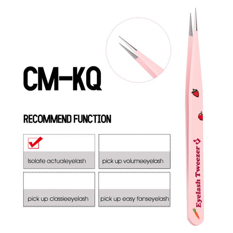 GEMERRY Eyelash Pink Strawberry Stainless Steel Superhard Tweezers For Lash Extension High Precision Anti-Static Makeup Tweezer