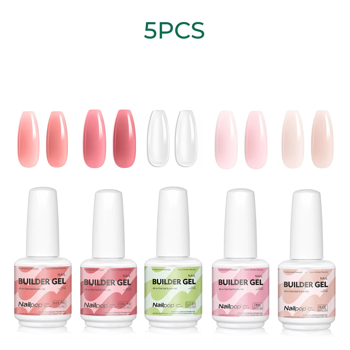 Nailpop 15ml Builder Gel Nail Polish for Nail Apex & Extension Strengthener Upgraded Soak Off UV Gel Rhinestone Glue 4 Colors