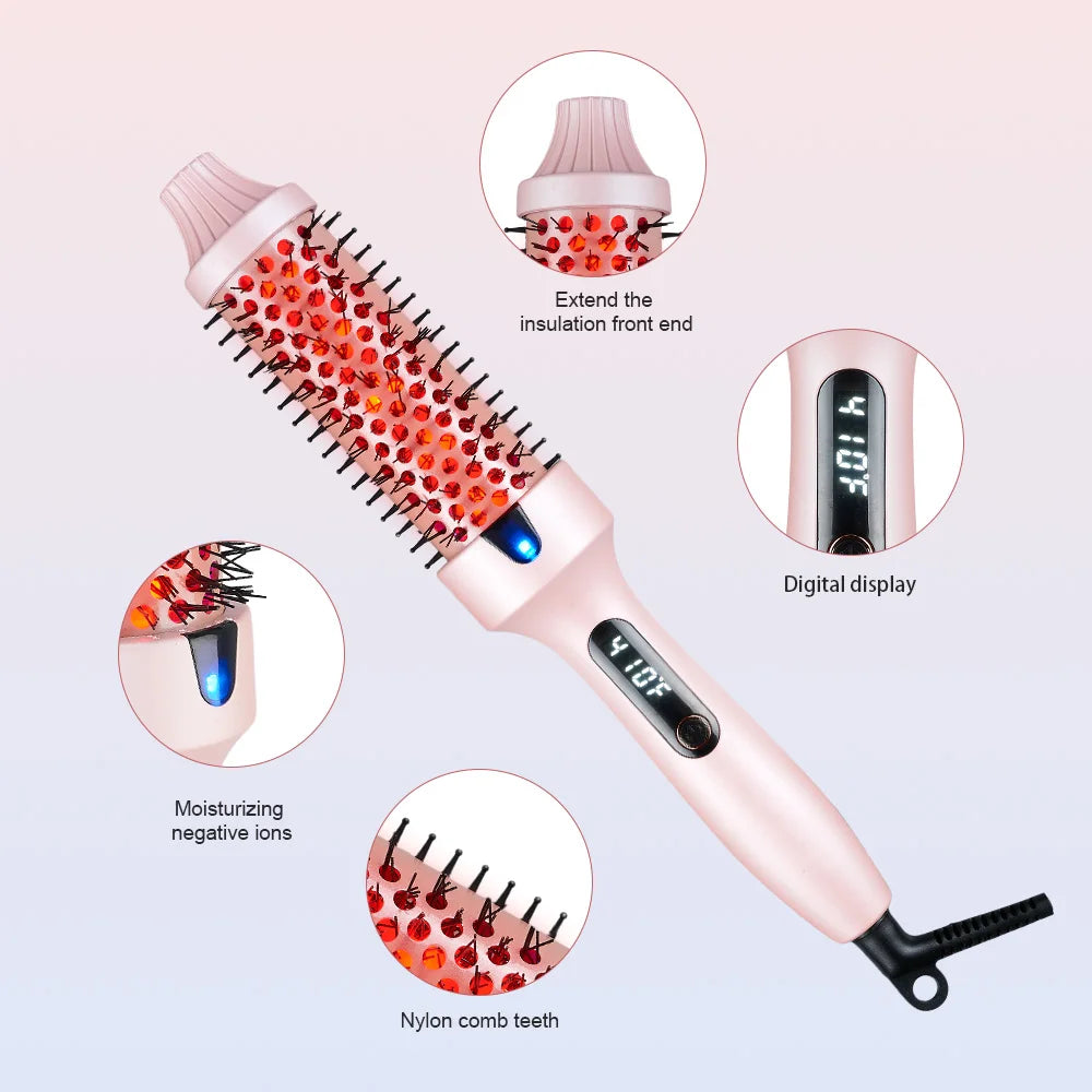 Fluffy Comb Straight Hair Curling and Straightening Dual Purpose Curling Brush PTC Heating Red Light Hair Care Curling Iron