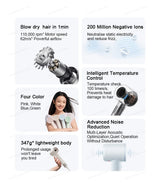 2026 New MIJIA High-Speed Hair Dryer,110000rpm,62m/s Powerful airflow,8 Airflow Mode,347g 4 Color,CN Version With Adapter