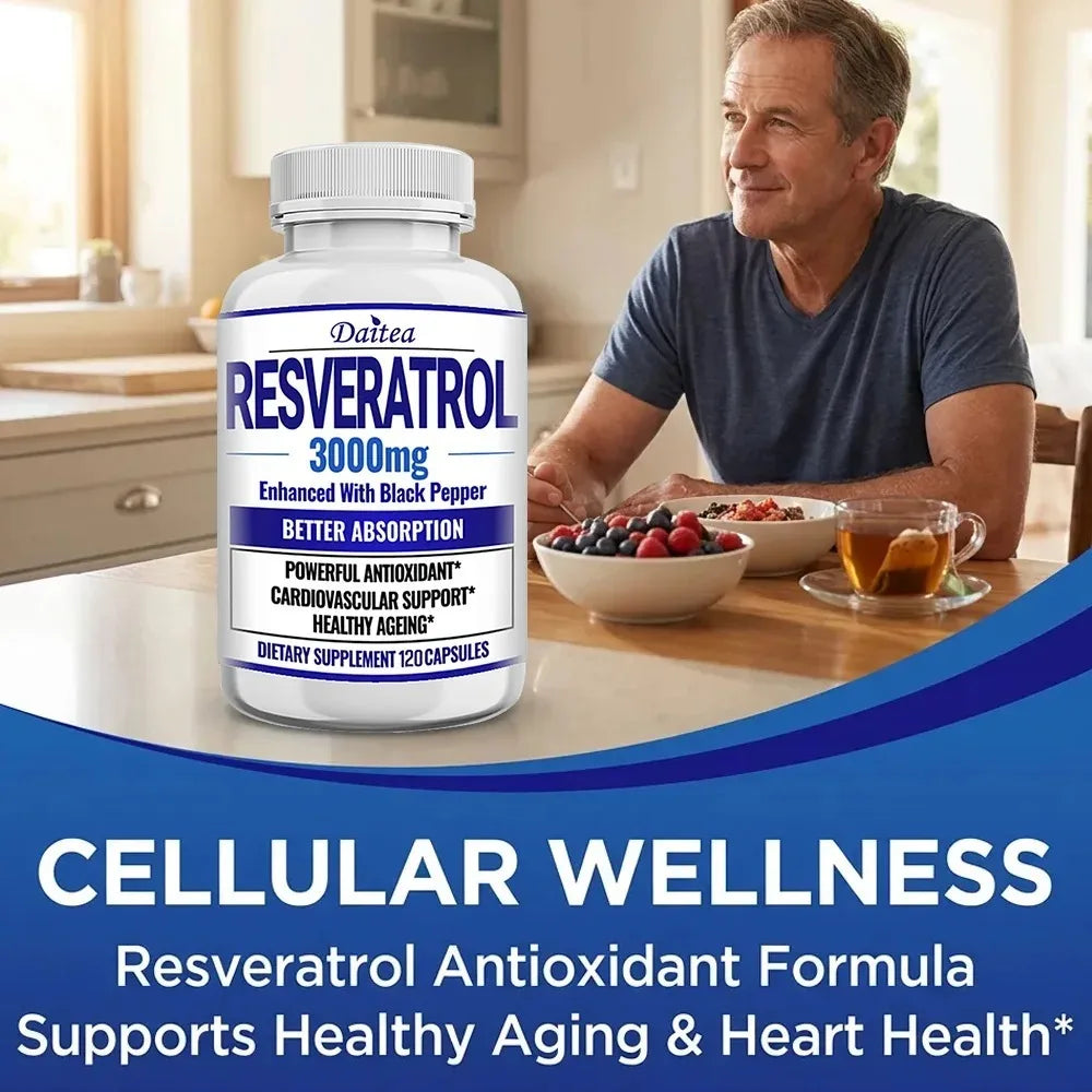 Resveratrol Supplement Capsules - Anti-Aging, Cardiovascular & Joint Support, Skin Health
