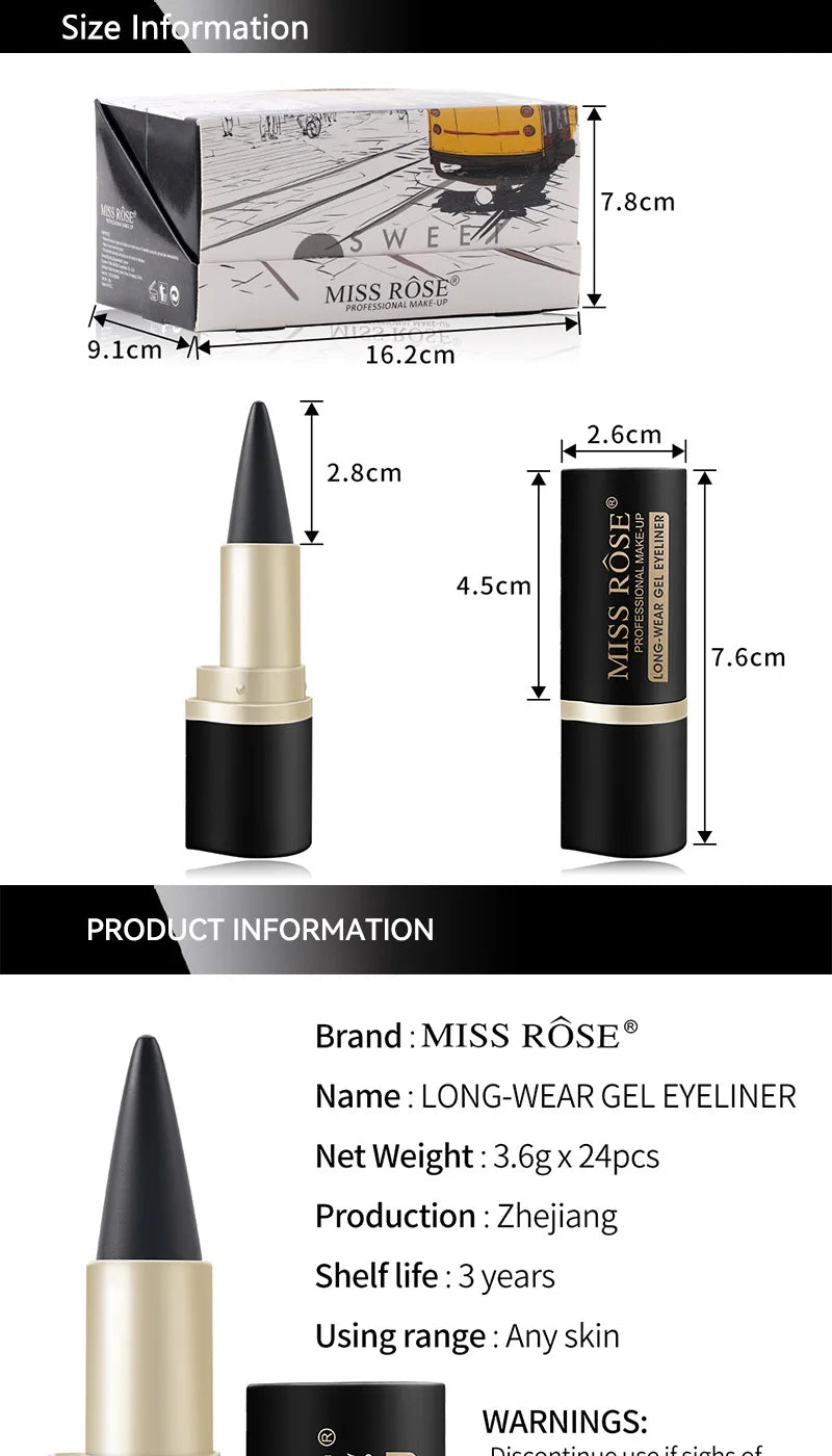 MissRose Waterproof Eyeliner Gel Matte - 24H Quick-drying Rich Pigment Single Head Gel Pencil Smudge-proof Long-lasting Black