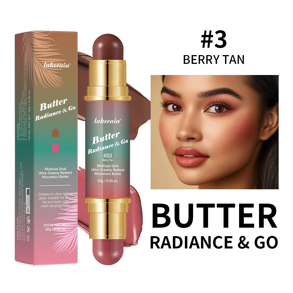 Butter Glow & Go Multiuse Stick Double-Headed Bronzer Blush Stick for Cheeks Contours Light Glossy Bronze&Pink Blusher Cosmetics
