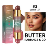 Butter Glow & Go Multiuse Stick Double-Headed Bronzer Blush Stick for Cheeks Contours Light Glossy Bronze&Pink Blusher Cosmetics