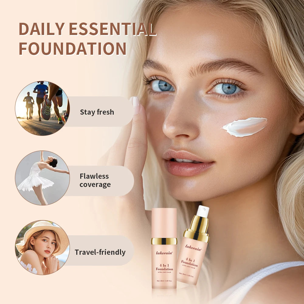 4 In 1 Foundation Long-wearing Moisturizing Waterproof Concealer Even Skin Tone SPF 30 Liquid Hydrating Full Coverage Concealer