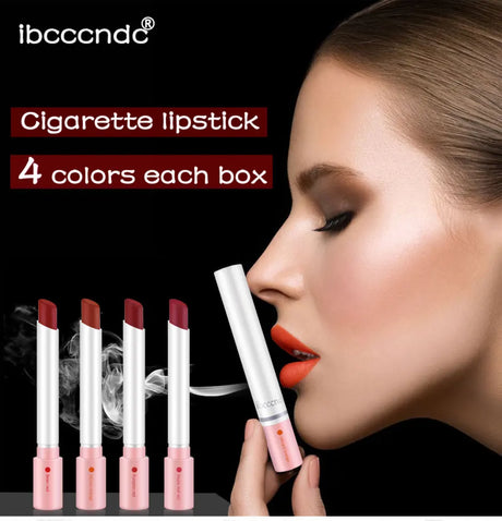 4 Colors Cigarette Shaped Lip Gloss Set Matte Velvet High Pigment Waterproof Long Lasting Non Transfer Portable Mini Lip Makeup Cosmetic