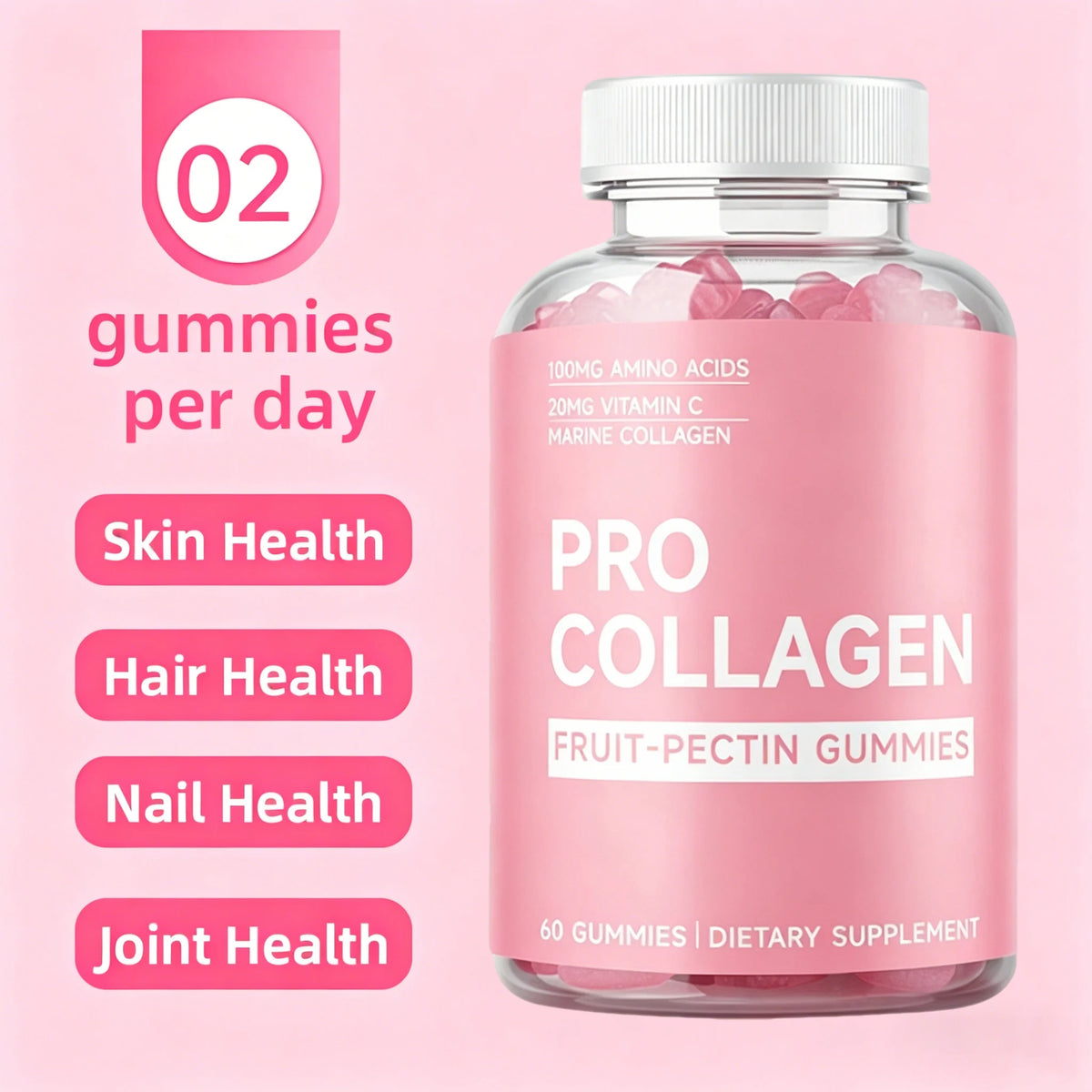 Biotin Gummies - Supports Hair, Skin, Nails & Collagen, Brightens Skin Tone - 60 Gummies