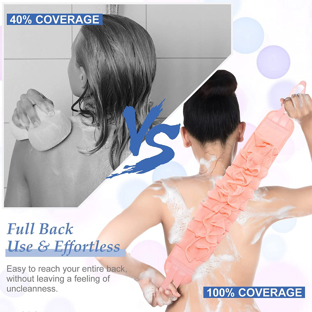 1pc Exfoliating Back Scrubber, Double Sided Exfoliating Cloth With Strap, Long Body Scrub Sponge Shower Loofah With Handle