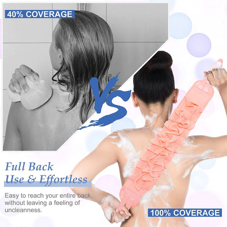 1pc Exfoliating Back Scrubber, Double Sided Exfoliating Cloth With Strap, Long Body Scrub Sponge Shower Loofah With Handle