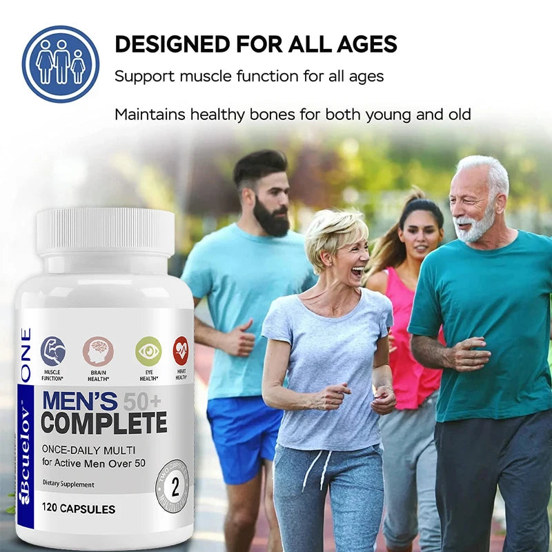 Men's 50+ Daily Super Multivitamin, High Potency Formula for Brain, Eye & Heart Health, Vitamins A C D E K B1 to B12 Gluten Free