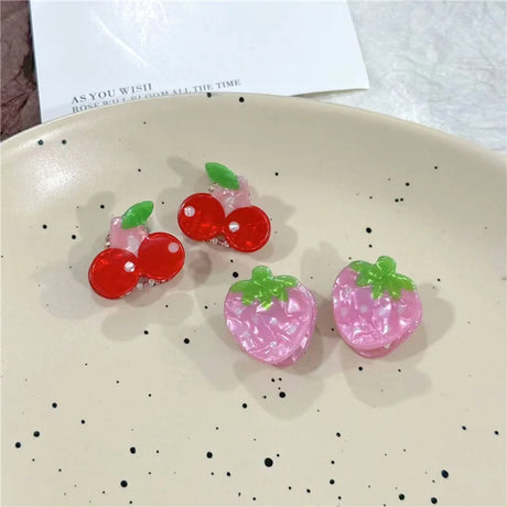 2Pcs/Lot Summer Style Women Hair Accessories New Mini Fruit Gripper Cute Strawberry Watermelon Imitation Fruit Shaped Hair Clips
