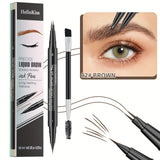 Waterproof Dual-Tip Liquid Eyebrow Pencil, Available in Light Brown, Brown, Dark Brown, Dark Black, and Black, Multi-Pack, for Natural Eyebrow Makeup, Quick-Drying, Sweat-Proof, Smudge-Proof, with Eyebrow Brush, Dual-Tip Liqu