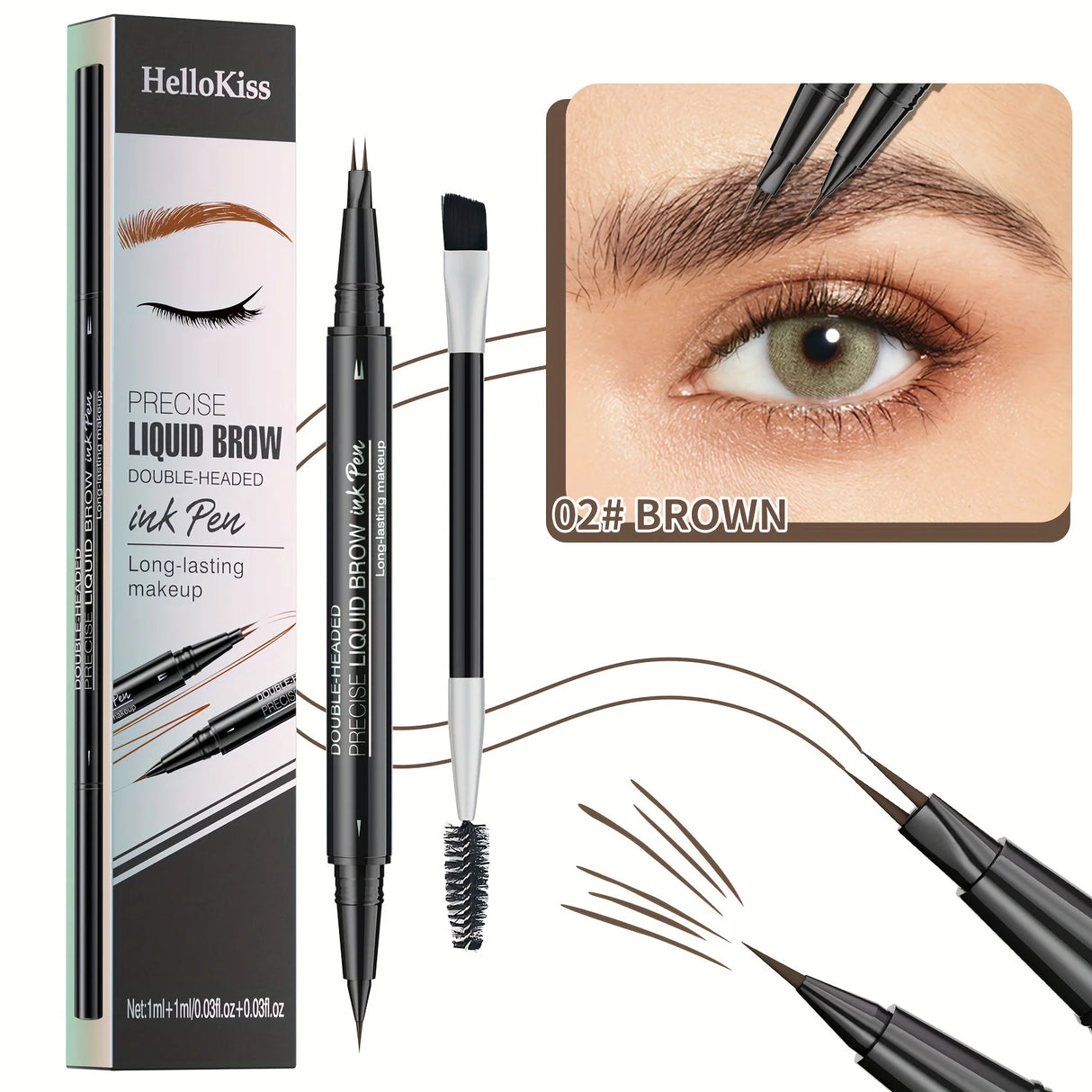 Waterproof Dual-Tip Liquid Eyebrow Pencil, Available in Light Brown, Brown, Dark Brown, Dark Black, and Black, Multi-Pack, for Natural Eyebrow Makeup, Quick-Drying, Sweat-Proof, Smudge-Proof, with Eyebrow Brush, Dual-Tip Liqu