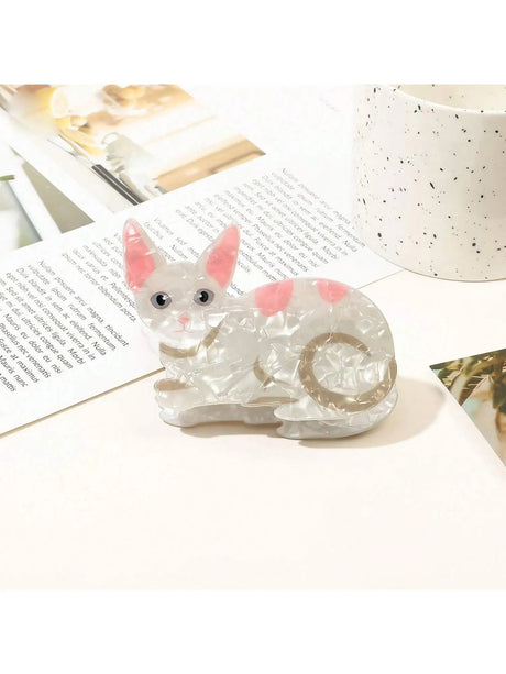1/6pcsCute and Sweet Cartoon Orange Cat Puppet Kitten Hair Clip High Grade Acrylic Hair Claw Back of Head Coiled Hair Shark Clip
