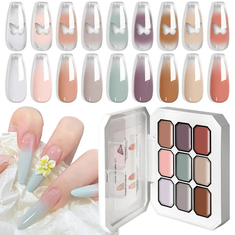 LIMEGIRL 9 Color Gradient Painting Gel Nail Art Design DIY Solid Gel Nail Polish Quickly Carved Petal Nail Painting Gel