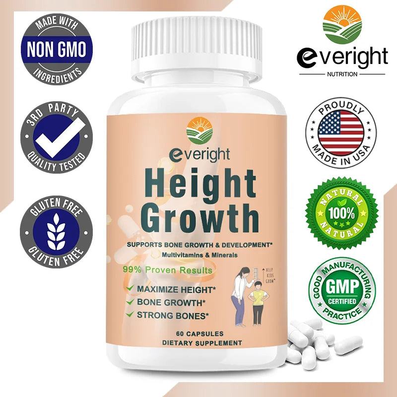 Bone Strength Supplement - for Natural Height Growth, Adult and Kids - High Absorption - Calcium, Magnesium, Zinc,Multivitamins