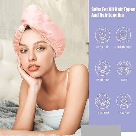 Lady Silk Dry Hair Cap Satin Soft Microfiber Double Sided Usable Shower Hair Towel