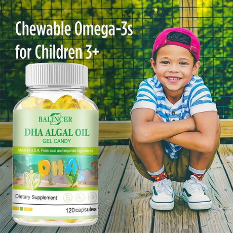 Algal Oil Omega 3 Softgels with DHA & EPA, Daily Nutritional Supplement, Supports Brain Cognitive Eye Heart & Skin Hair Wellness