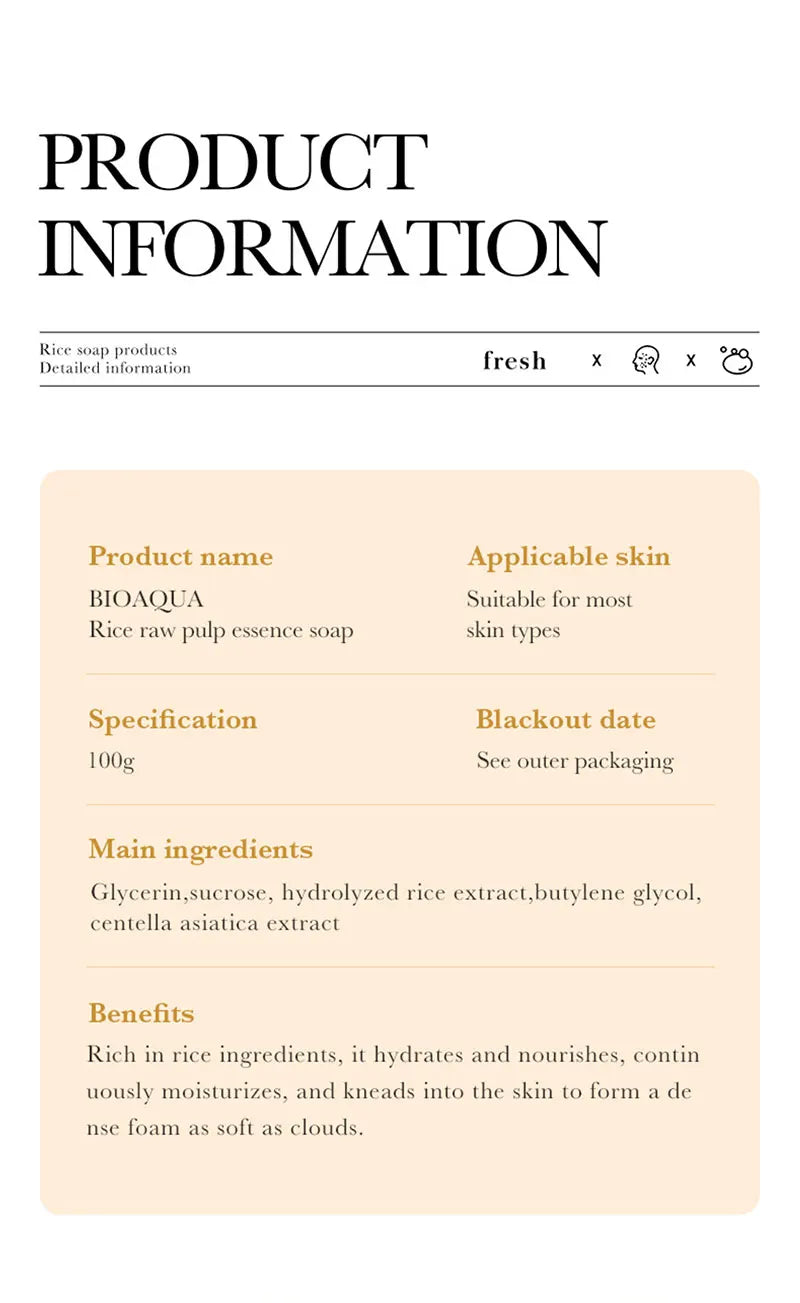 Rice Original Essence Deep Cleaning, Moisturizing Nourishing Facial Cleansing Soap Refreshing Oil Control Facial Wash Hand Soap
