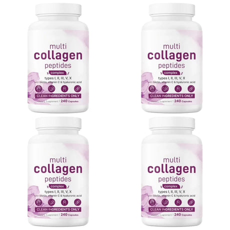 Multi Collagen Capsules 240ct Type I II III V X with Biotin Hyaluronic Acid Vitamin C Hydrolyzed Protein Supplement