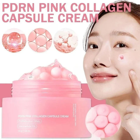 Niacinamide Collagen PDRN Face Cream - Korean Pink Capsule Moisturizer, Non Greasy & Brightening for Uneven Skin Tone