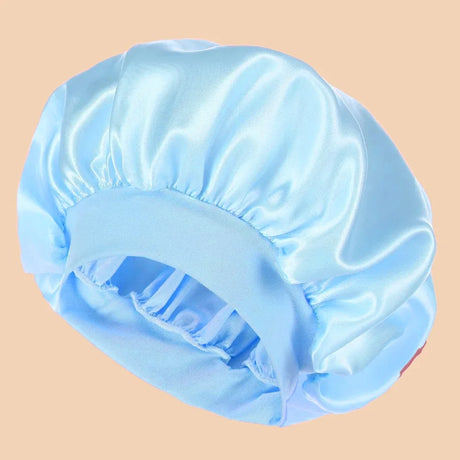 1Pc Women Wide Brim Satin Bonnet, Solid Color Waterproof Shower Cap Soft Silk Hair Protection Hat