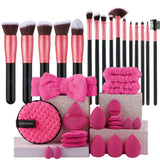 16Pcs Professional Makeup Brush Set Eye Shadow Contouring Foundation Highlight Setting Powder Blending Makeup Sponge Powder Puff
