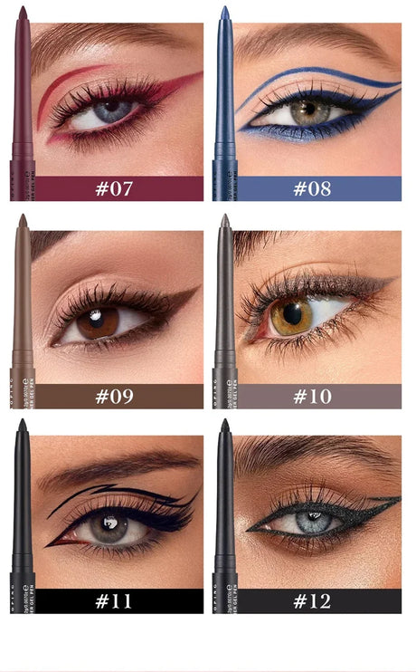 12-Color Fashion Eyeliner Pencil Smokey Punk Style Eye Liner Pen Long-lasting Waterproof Perform Stage Makeup Eyeshadow Stick