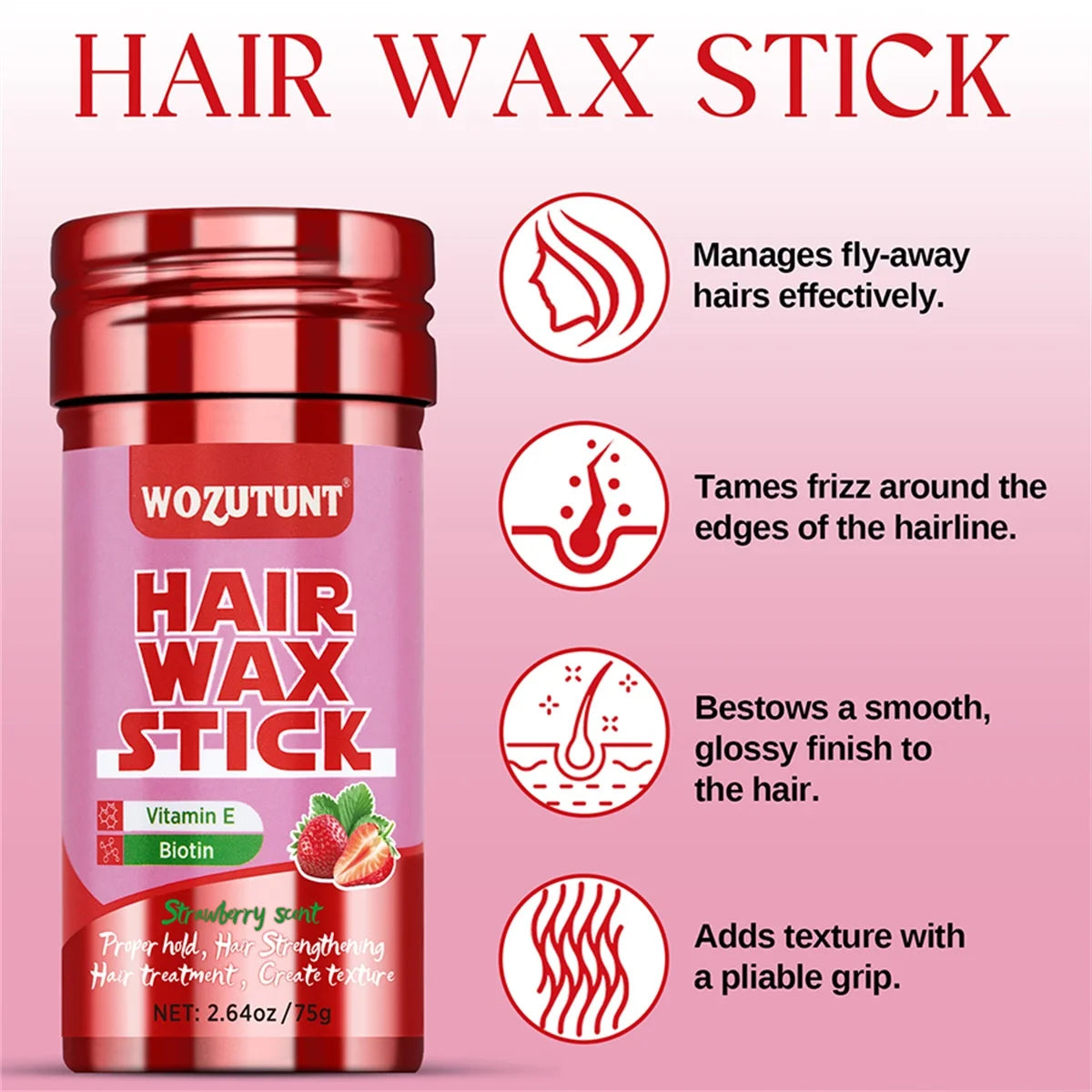 WOZUTUNT 75g Wax Stick with Styling Comb for Natural Hair and Wig Long-Lasting Hold Solid Wax Cream Multi-Functional Hair Pomade