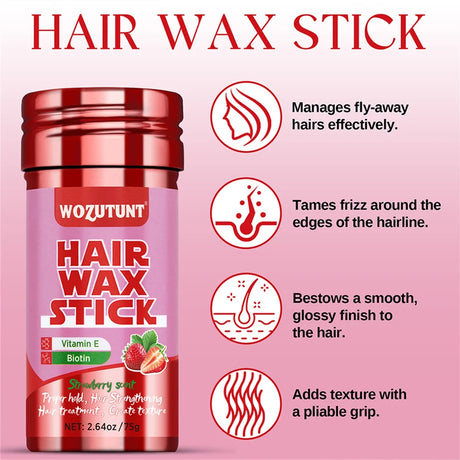 WOZUTUNT 75g Wax Stick with Styling Comb for Natural Hair and Wig Long-Lasting Hold Solid Wax Cream Multi-Functional Hair Pomade