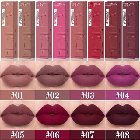 Matte Lip Gloss 8pc/set: Waterproof Lipstick Moisturizing Long Lasting Non-Stick Cup, Nude, Y2K Christmas Valentine's Day Gifts