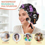 Reusable Double Layer Waterproof Shower Cap For Women Adjustable Elastic Hair Bath Cap With Cat Skull Design
