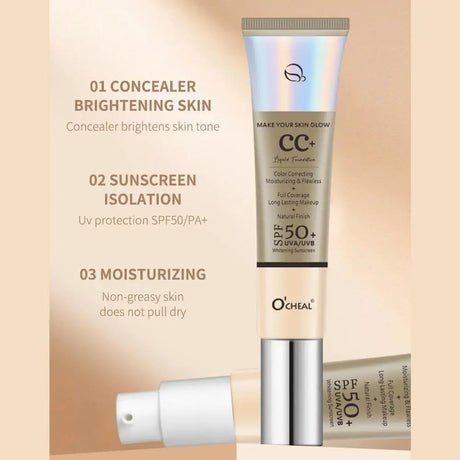 CC Cream Concealer Color Correcting Cream SPF 50 Sunscreen Full Coverage Foundation Lightweight Foundation Moisturizing
