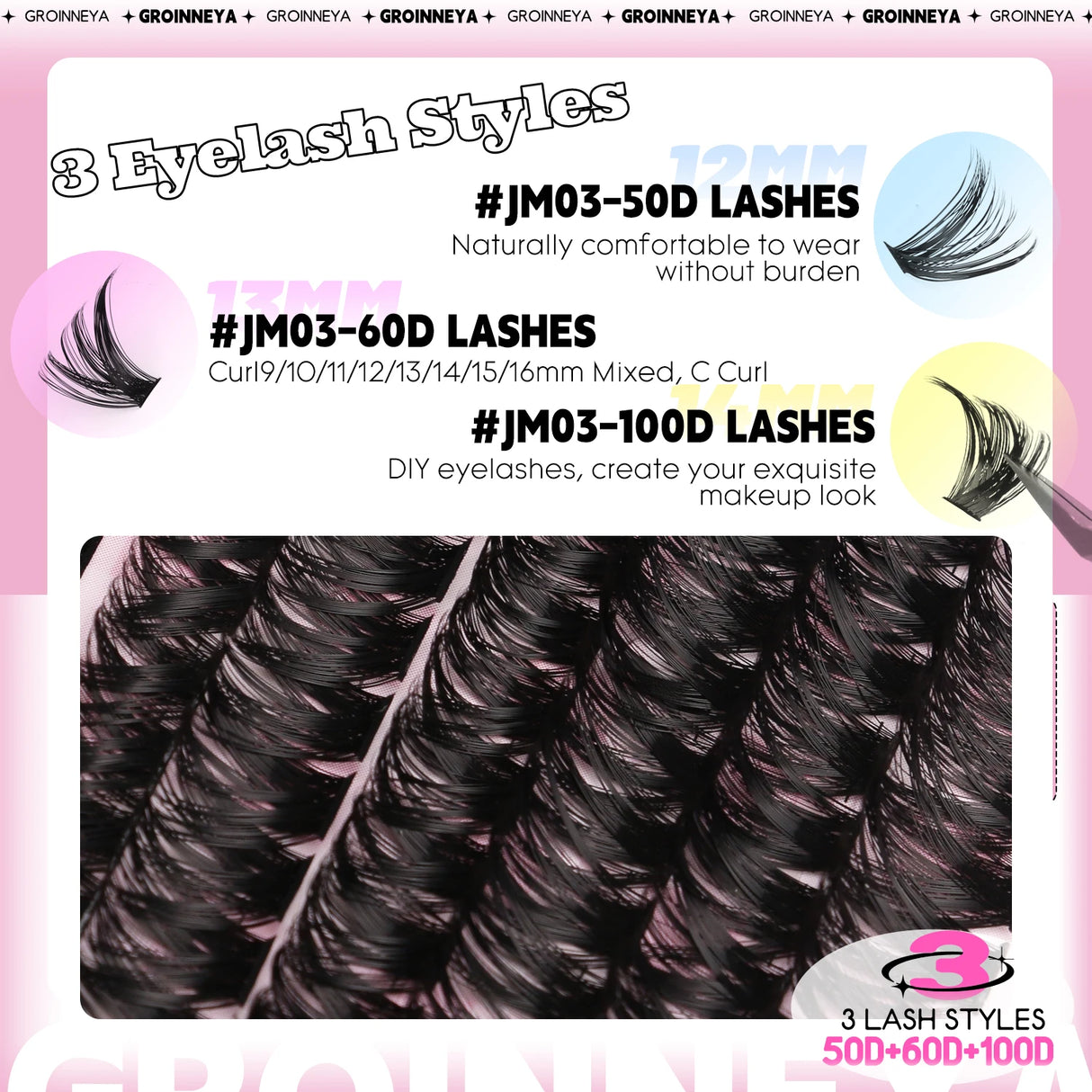 GROINNEYA Fluffy Lash Clusters DIY Natural Thick Cluster Lashes Fluffy Soft Mink Lashes Extension Individual Eyelashes Makeup