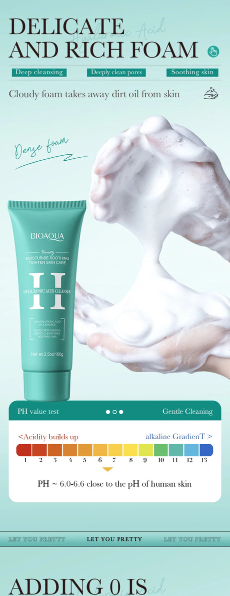 BIOAQUA Hyaluronic Acid Facial Cleanser Moisturizing Face Wash Foam Anti-aging Face Cleanser Facial Skin Care Products