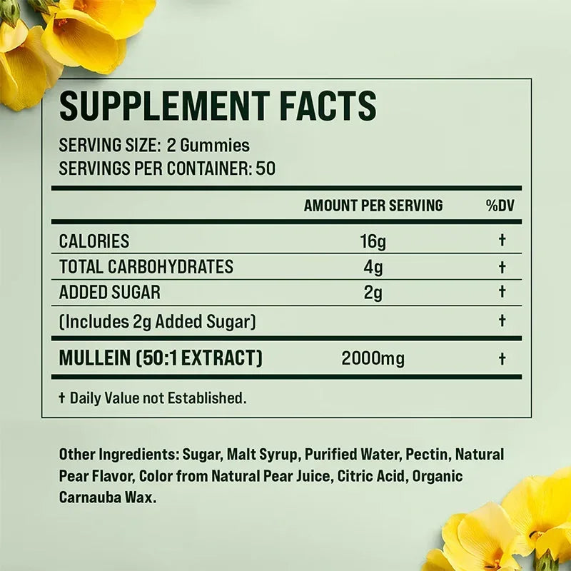 Mullein Gummies - Supports Clear Lungs & Respiratory Health, Natural Detoxification, Enhanced Immune Function