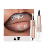 Black Brown Tapered Lip Liner Contour Pencil Double Head Mirror Plumping Lip Glaze Crystal Lip Gloss Sexy Red Lips Tint Makeup
