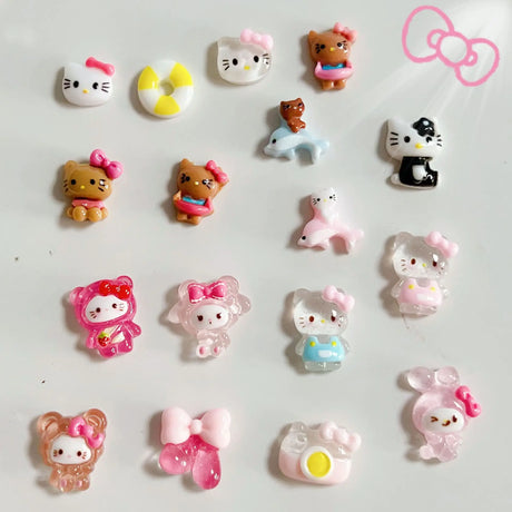 50Pcs/Pack Potdemiel cat Trendy Nail Charms - Cute Resin Cat Nail Art, Press-On Nail Decor for Kawaii Manicures