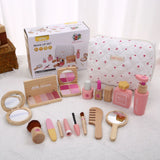 Kids' Pretend Makeup Toy Wooden Role‑play Dress‑up Vanity Gift Makeup Bag Set for Girls