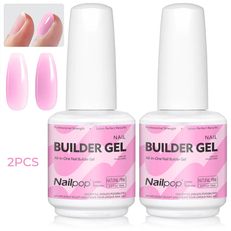 Nailpop 15ml Builder Gel Nail Polish for Nail Apex & Extension Strengthener Upgraded Soak Off UV Gel Rhinestone Glue 4 Colors