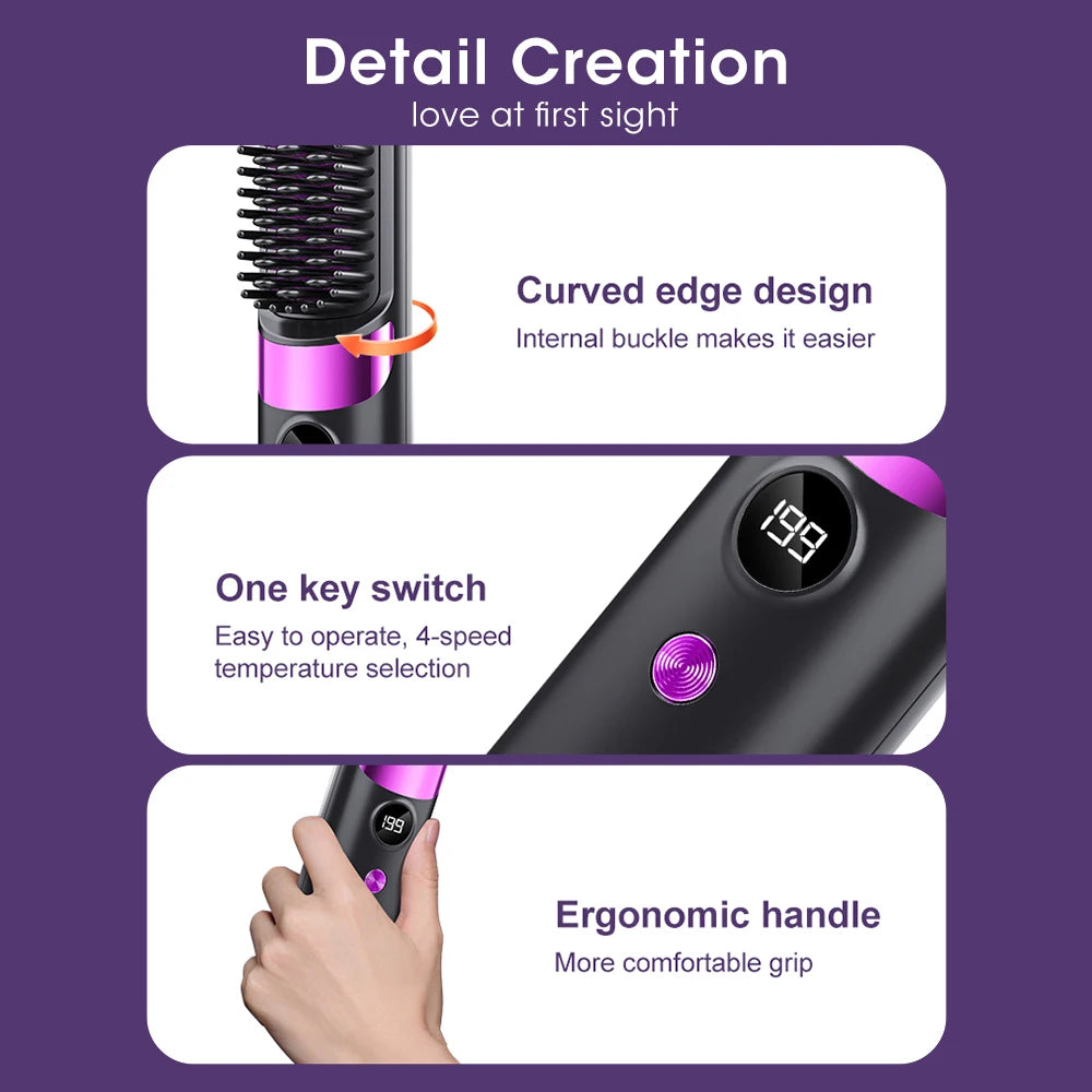 Wireless Electric Hot Comb Straight Hair Straightener Comb Straightening Brush Negative Ion Anti-Scalding Styling Tool