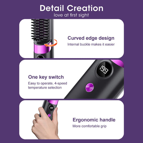 Wireless Electric Hot Comb Straight Hair Straightener Comb Straightening Brush Negative Ion Anti-Scalding Styling Tool
