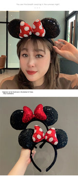 Mouse Ears Headband Girls Polka Dot Bow Sparkling Cartoon Hairdband Holiday Party Travel Hair Accessories Festival Party
