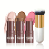 4pcs Contour Stick, Highlighter Stick, Blush Stick 4pcs Cream Contour Kit with Contour Brush, Create Face Contour, Non-greasy