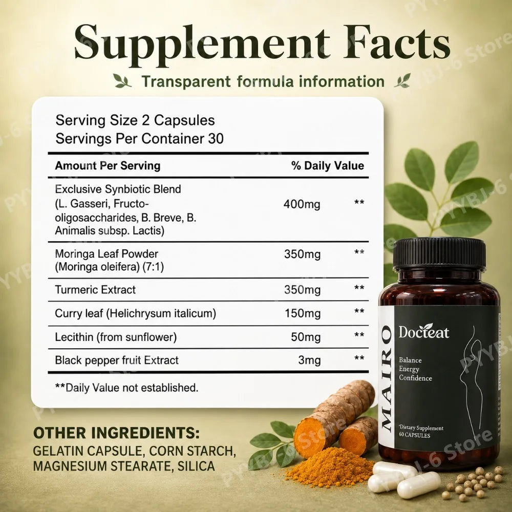 Women Menopause Daily Wellness Supplement Synbiotic Moringa Turmeric Botanical Blend Balance Energy Confidence 60 Capsules