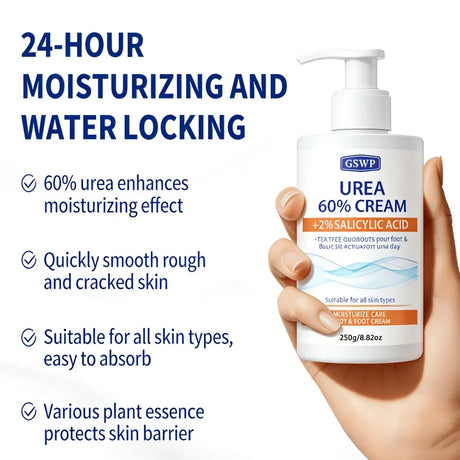 GSWP 60% Urea Moisturising Hand and Foot Cream, Containing Salicylic Acid, Protects and Nourishes Hands and Feet. 250g/500g