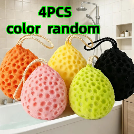 4-Piece Set of Honeycomb Bath Balls in Random Colors, Bath Sponges, Household Soft and Durable Bath Balls, Cute Scrubbing Bath Balls, Foaming Bath Balls, Essential for Home Bathing and Cleaning